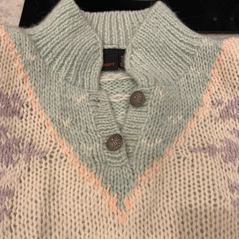 Vintage Liz Claiborne 1980’s Acrylic/ Wool Shoulder Pad Button Neck Swea…